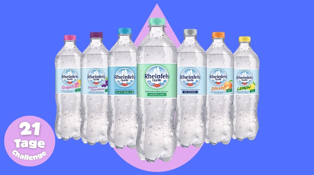 Verschiedene Sorten Rheinfels Quelle auf einem farblichen Hintergrund