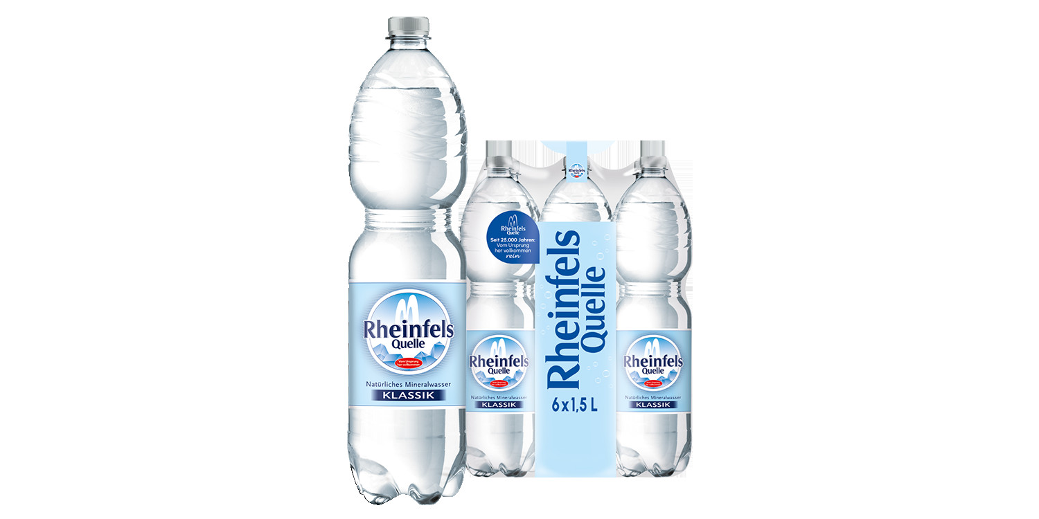 Pack mit 6 Flaschen Rheinfels Quelle Klassik in 1,5 L PET-Einweg