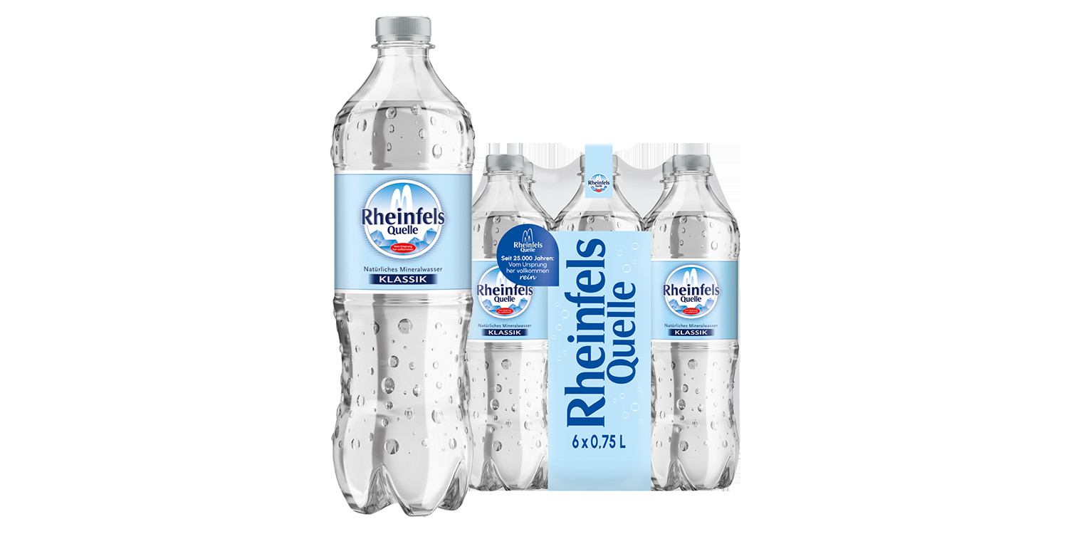 Pack mit 6 Flaschen Rheinfels Quelle Klassik in 0,75 L PET-Einweg