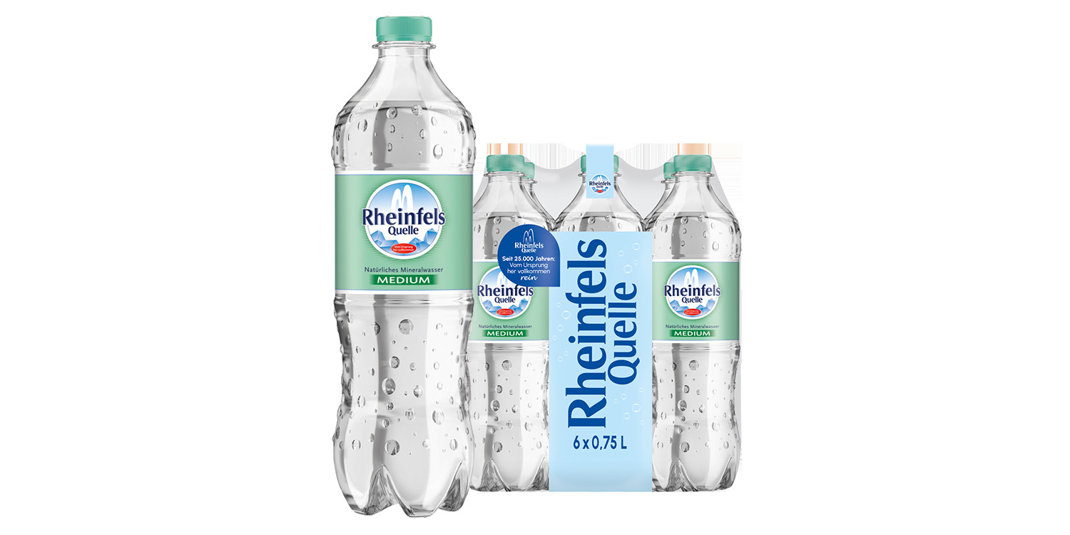 Pack mit 6 Flaschen Rheinfels Quelle Klassik in 0,75 L PET-Einweg