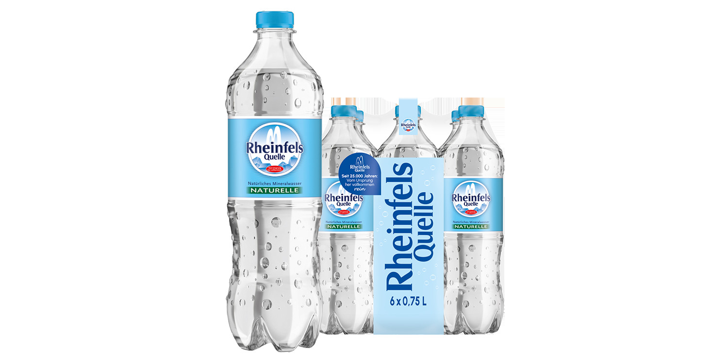 Pack mit 6 Flaschen Rheinfels Quelle Naturelle in 0,75 L PET-Einweg
